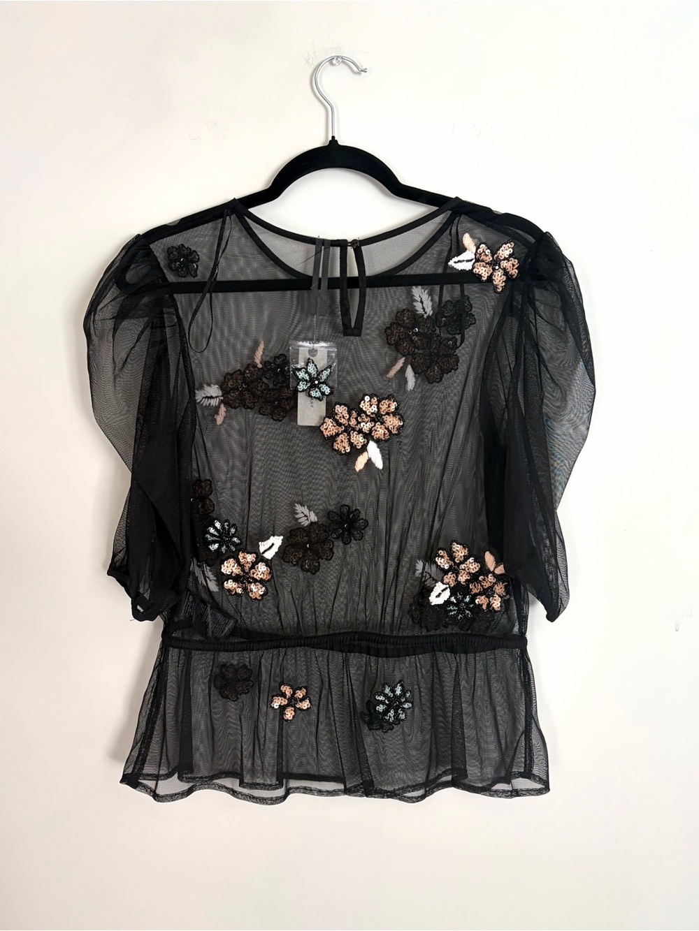 Anthropologie NWT beaded sheer peplum top size M - Picture 3 of 8
